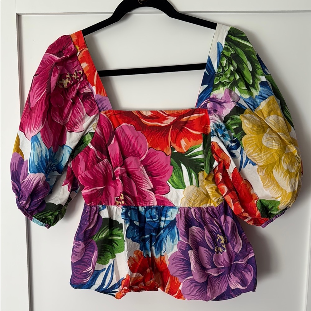 Farm Rio Blouse with Puff Sleeves